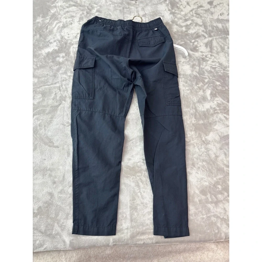 Nike Mens Black Cotton Nylon Cargo Pants Elastic Waist Swoosh Logo Small 1510